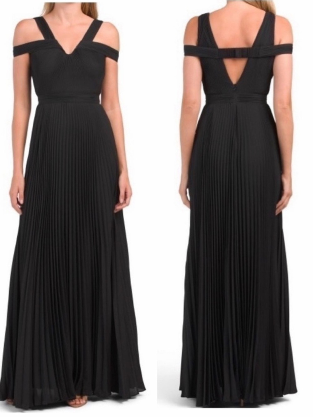 UNGARO Ana Women’s Off Shoulder Pleated Halter Black Maxi Gown Dress Size 4 NEW